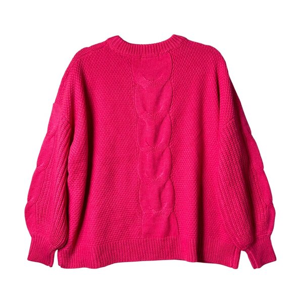 Zenana‎ Sweater Womens L Pink Chunky Cable Knit Pullover Sweater Crew Neck - Picture 2 of 11